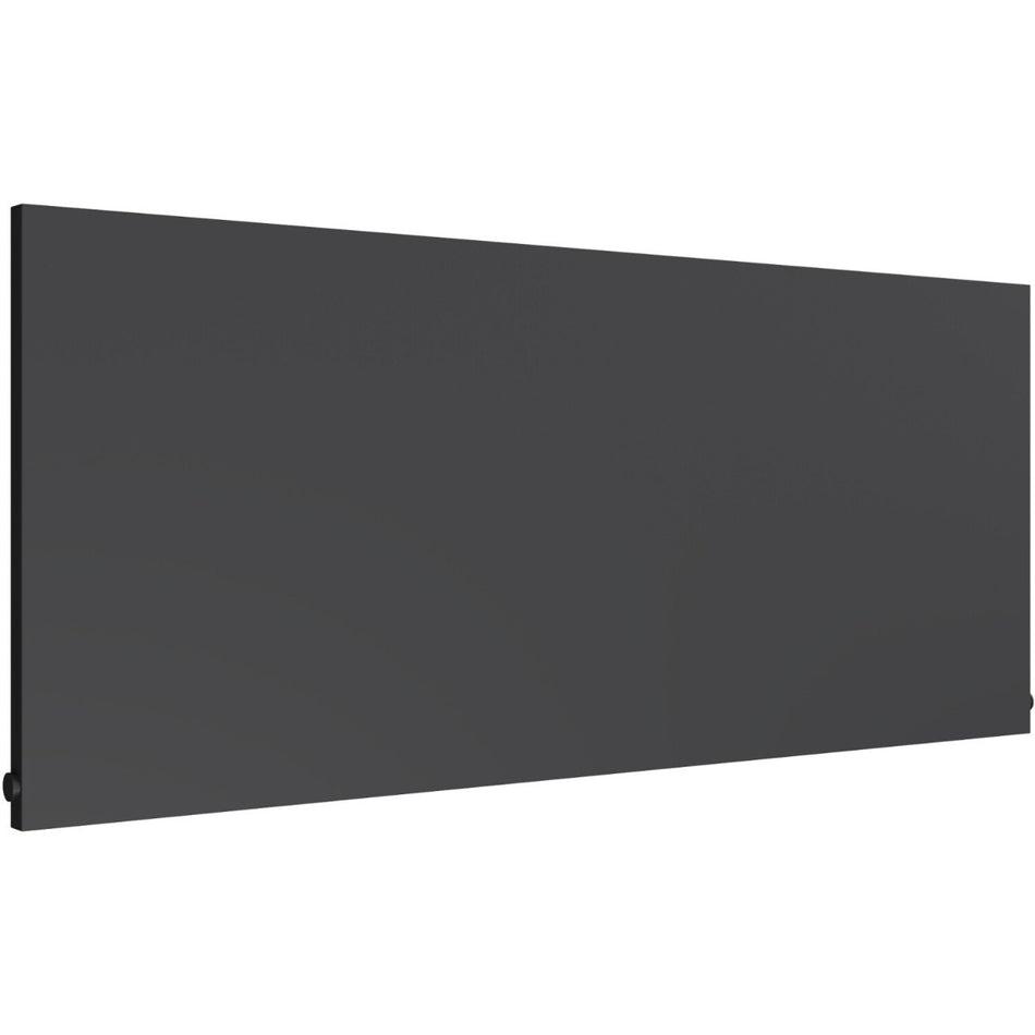 A dark gray rectangular radiator shown at an angle on a plain white background.