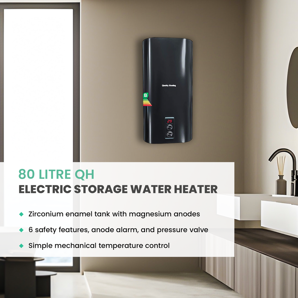 80 QH Litre Electric Storage Water Heater Bundle with Expansion Vessel and Fitting Kit
