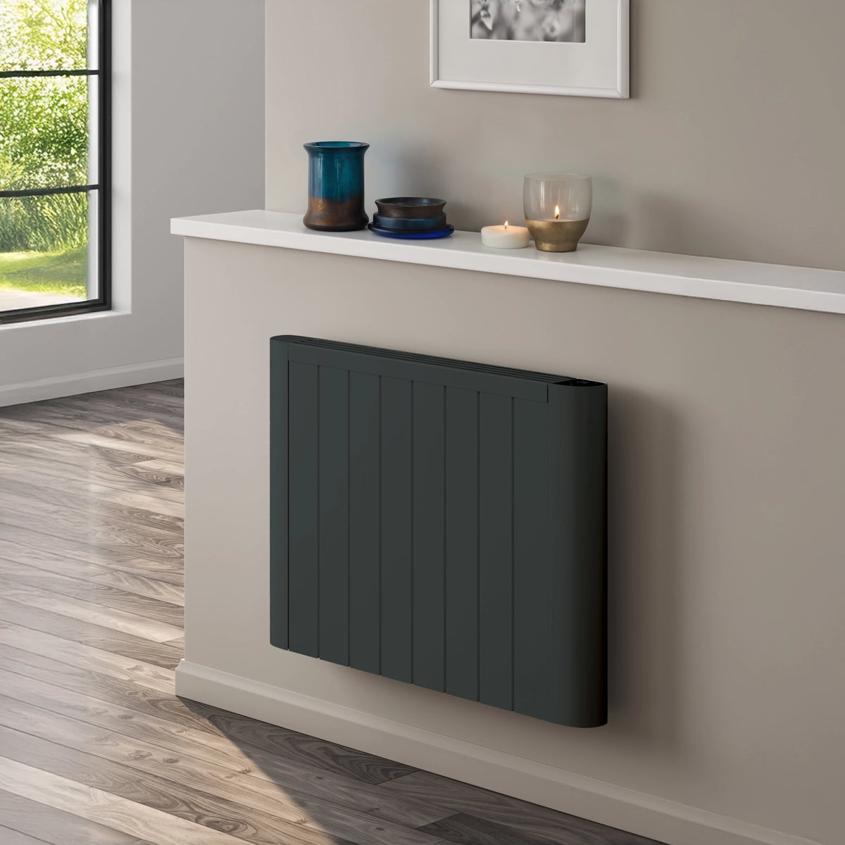 Reina Serre Anthracite Electric Horizontal 480 x 580 mm Wi-Fi Electric Radiator - 1000W | ESRR048A