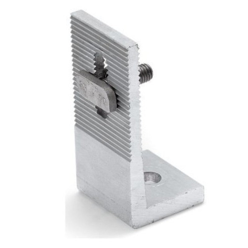 Metal bracket with threaded holes on a white background