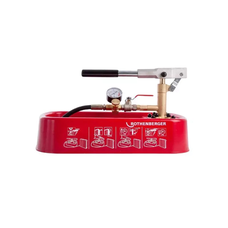 Red Rothenberger tool with a pressure gauge on a white background