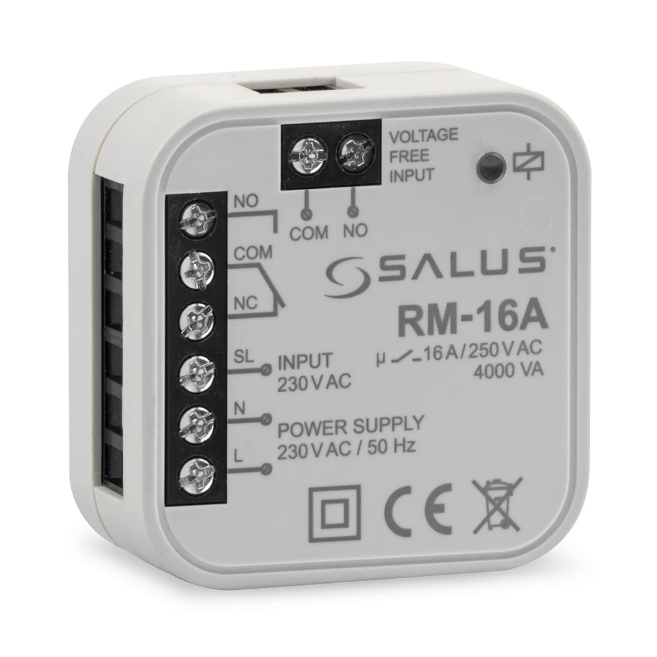 Salus RM-16A 16A Relay Module for Smart Home Heating - Zigbee 3.0, Flush Mount, 230V