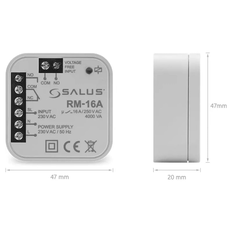 Salus RM-16A 16A Relay Module for Smart Home Heating - Zigbee 3.0, Flush Mount, 230V