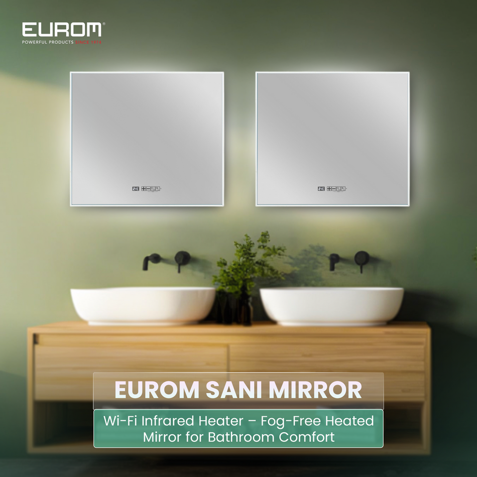Eurom Sani 400 LED Mirror WiFi Infrared Heater – Fog-Free Heated Mirror for Bathroom Comfort