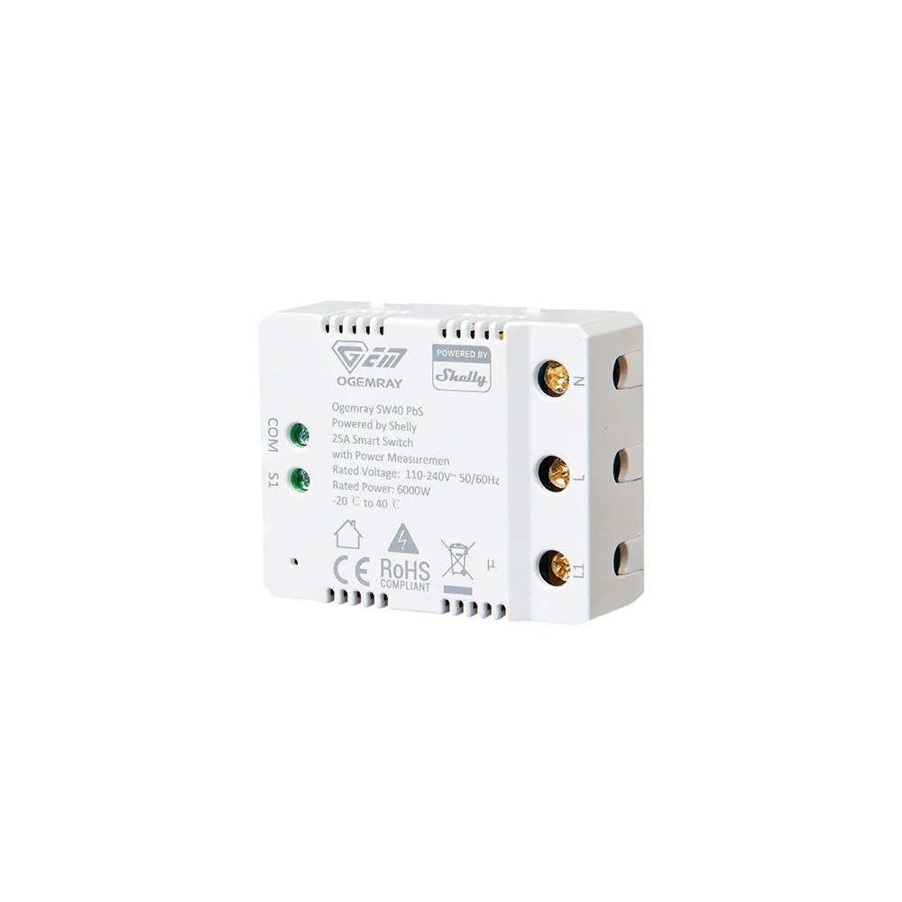 Shelly Ogemray SW40 25A Smart Switch Immersion Heater Control Solar Divert, WiFi, Bluetooth, Power Metering
