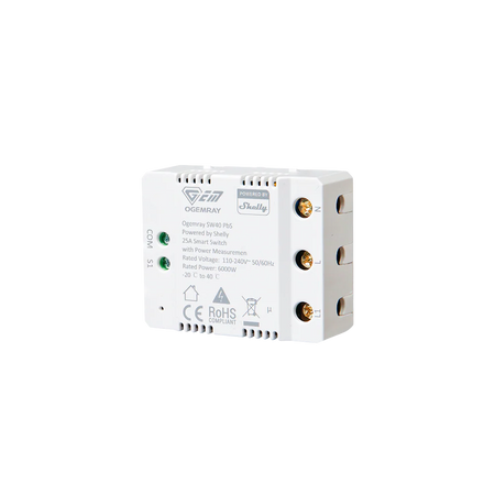 Shelly Ogemray SW40 25A Smart Switch Immersion Heater Control Solar Divert, WiFi, Bluetooth, Power Metering