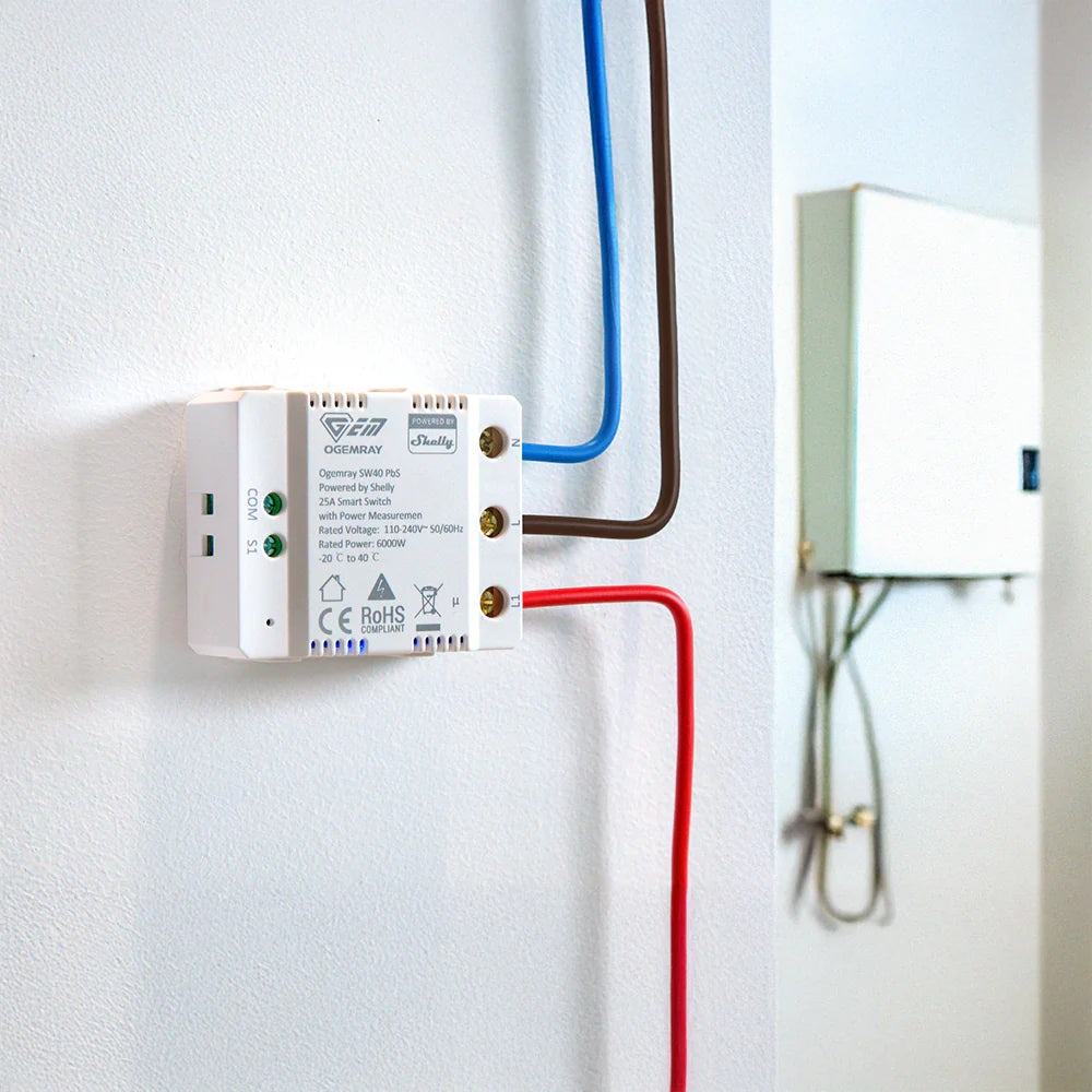 Shelly Ogemray SW40 25A Smart Switch Immersion Heater Control Solar Divert, WiFi, Bluetooth, Power Metering