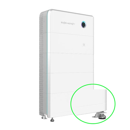White sigenergy battery kit for ground feet with a green circle highlighting a specific feature on a white background