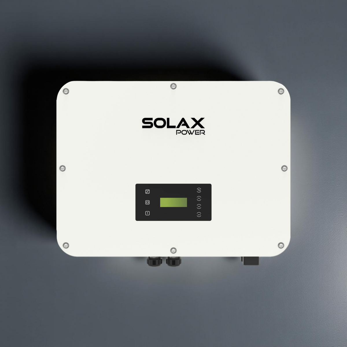 SolaX X3 Ultra 30kW Hybrid Inverter top view on a dark background for solar energy solutions.
