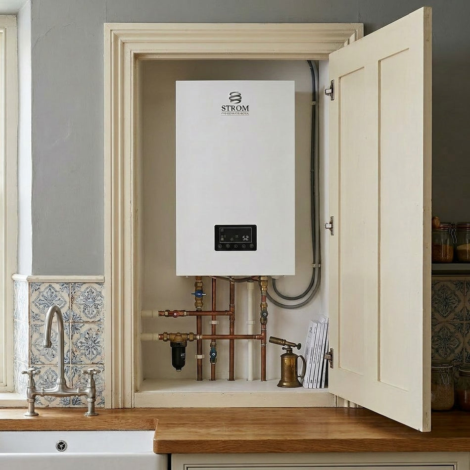 Strom AuraHeat 9kW Single Phase Stored Combi Boiler - Electric Combi Boiler with 35L Integrated Stainless Steel Buffer Cylinder
