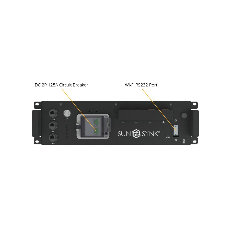 Sunsynk IP65 Battery shown in a sleek design with energy storage capabilities.
