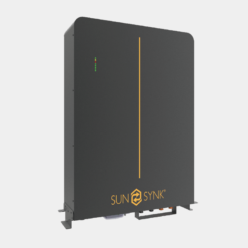 Sunsynk IP65 Battery shown in a sleek design with energy storage capabilities.