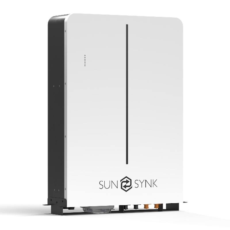 Sunsynk IP65 Battery shown in a sleek design with energy storage capabilities.