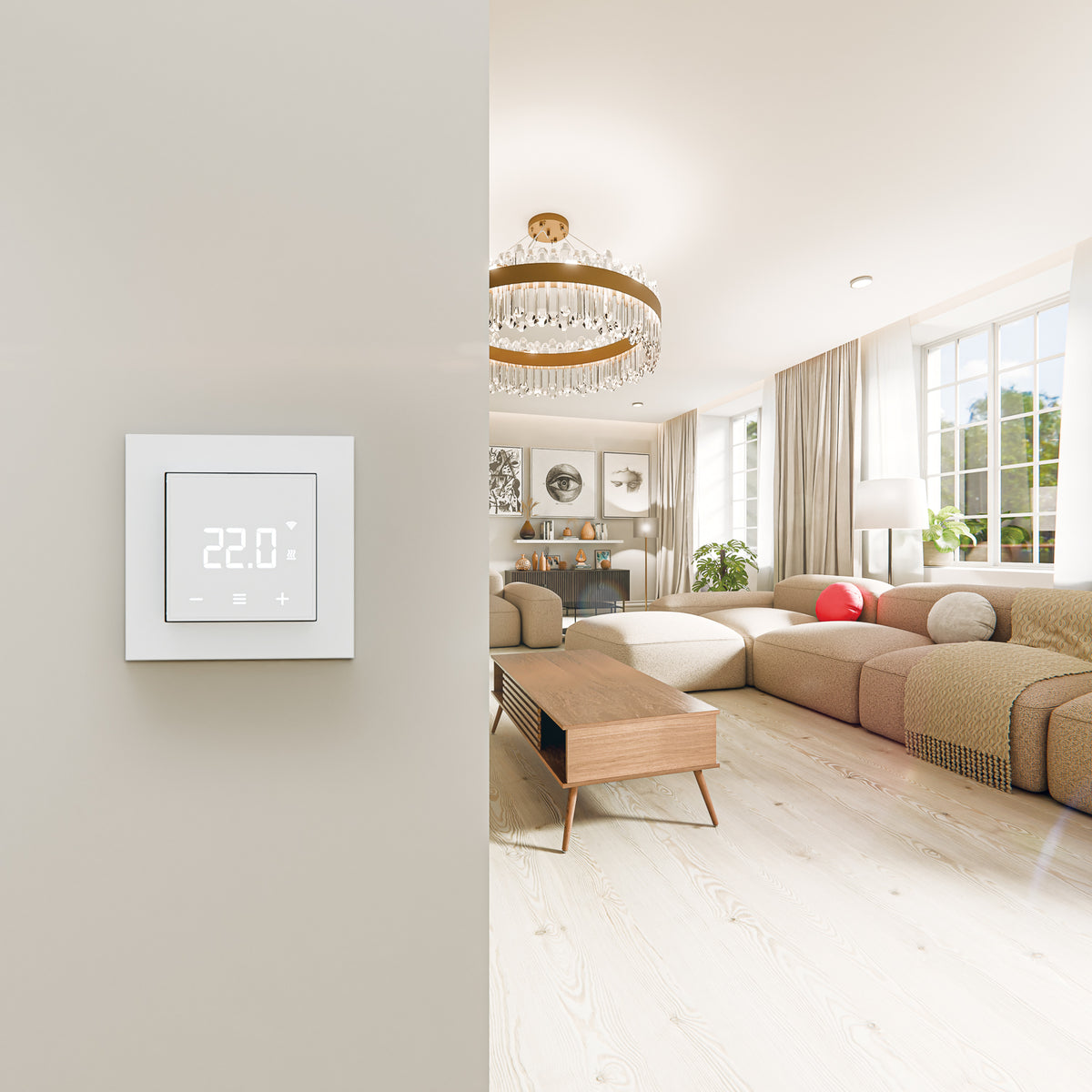 ThermoSphere T-MO Electric Heating Thermostat – White, Wi-Fi, BLE, 16A, ZeroX, 5-Year Warranty