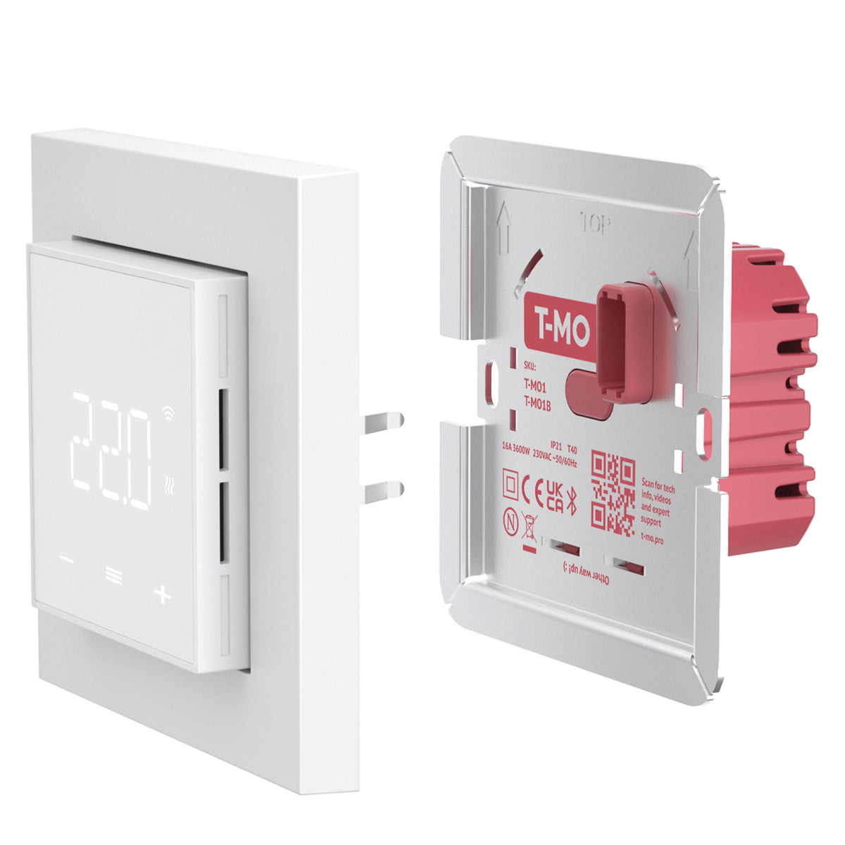 ThermoSphere T-MO Electric Heating Thermostat – White, Wi-Fi, BLE, 16A, ZeroX, 5-Year Warranty