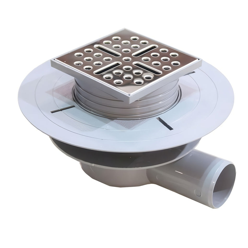 Taurus Screw Lock Wet Room Shower Waste | High Flow 40 L/min | Chrome Grate | Horizontal Outlet | For Tray Formers