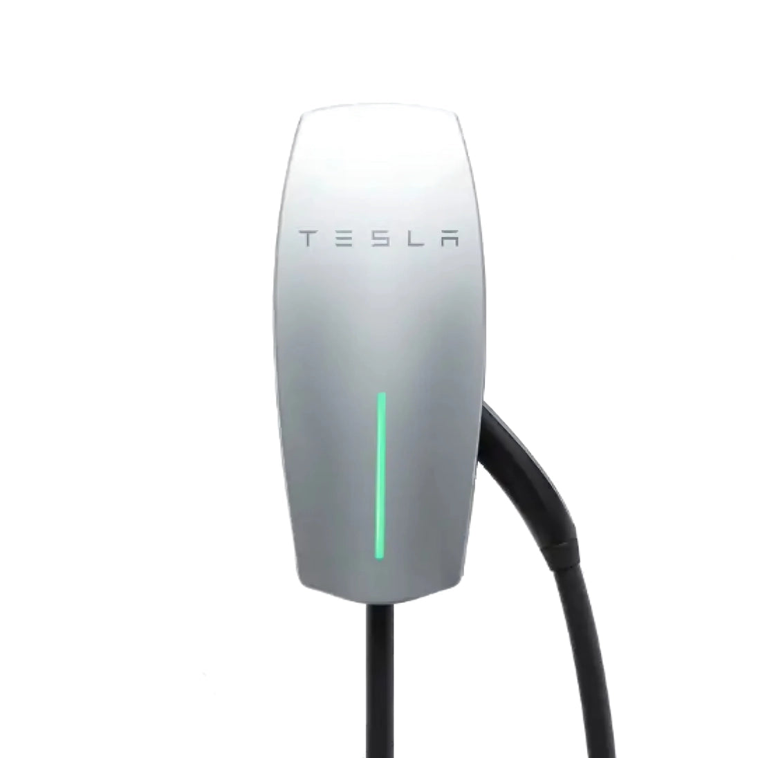 Tesla electric vehicle charging cable on a white background