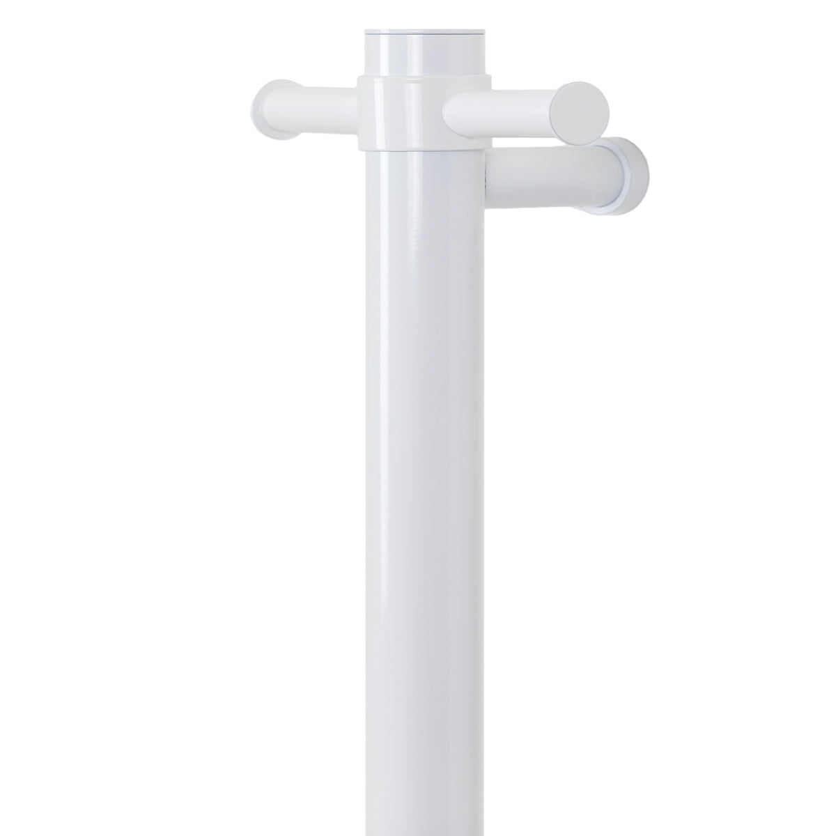 Electric 12V Vertical Heated Towel Bar in round profile, sleek stainless steel design for efficient towel drying.