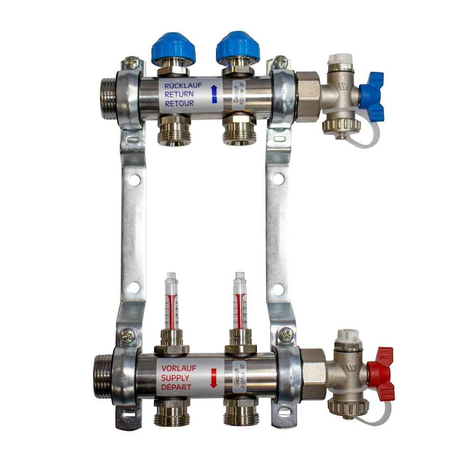 Polypipe Stainless Steel EuroCone UFH Manifold | 2–12 Ports | 15mm Underfloor Heating