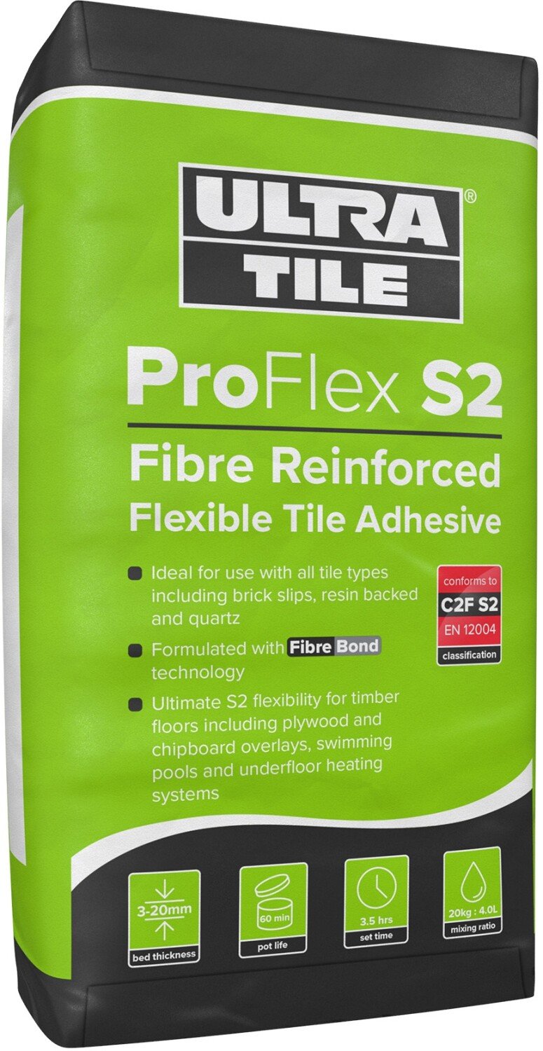 UltraTile ProFlex S2 Flexible Fibre Reinforced Grey Tile Adhesive 20kg