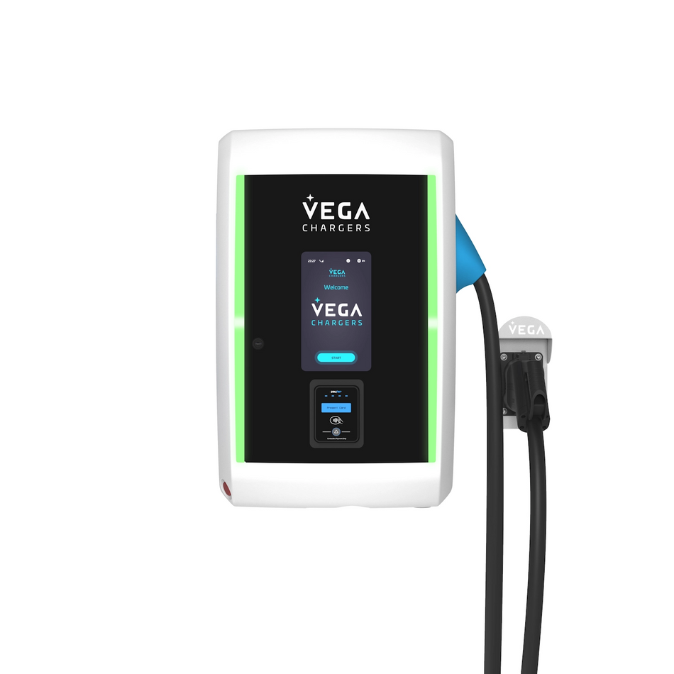 Vega chargers electric vehicle charging station on a white background