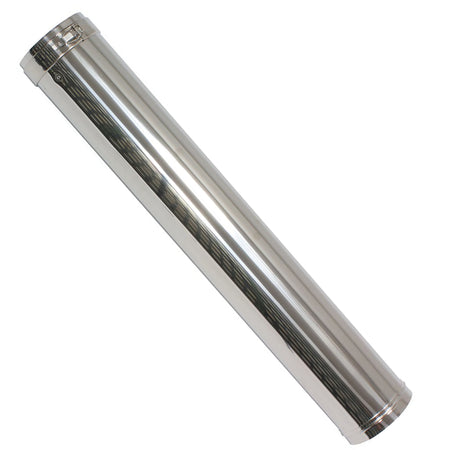A polished stainless steel cylindrical tube or sleeve shown diagonally on a plain white background.