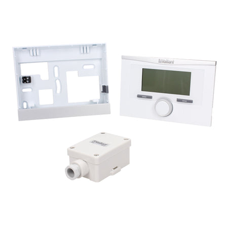 A white electronic control panel kit with a digital display screen, rotary dial, mounting frame, and junction box, shown on a plain white background.