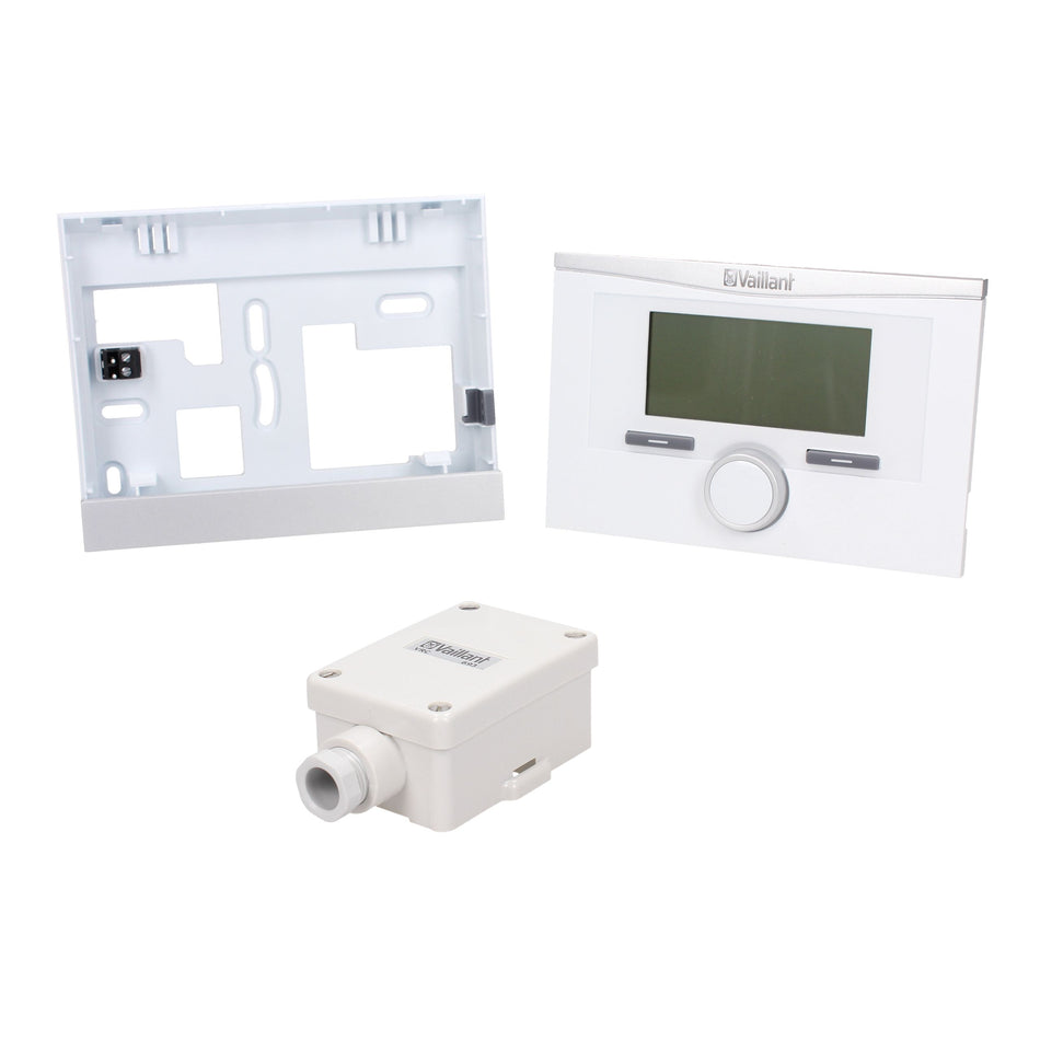 A white electronic control panel kit with a digital display screen, rotary dial, mounting frame, and junction box, shown on a plain white background.