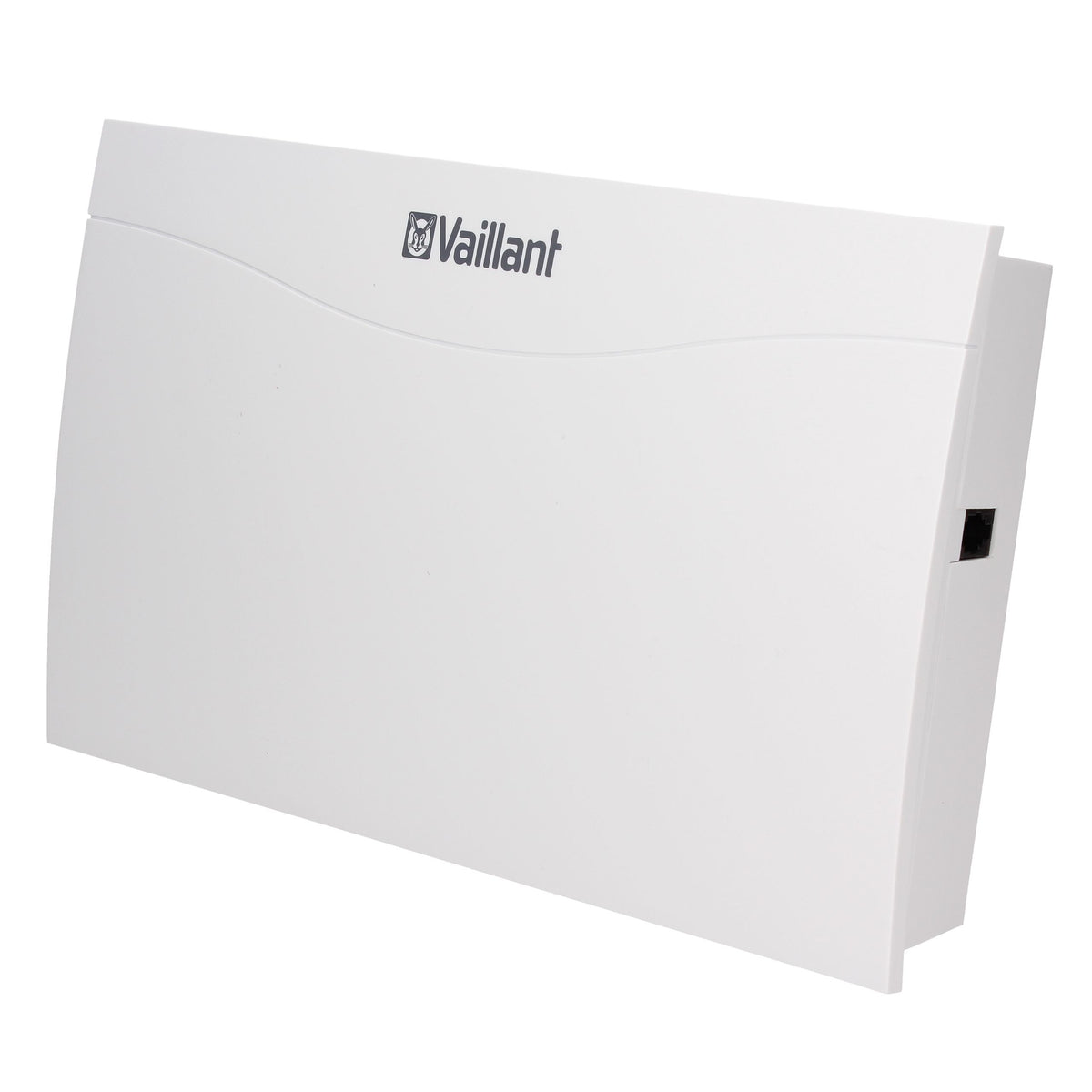 A white rectangular electronic device with the Vaillant logo printed in black on the top surface, shown at an angle against a plain white background.