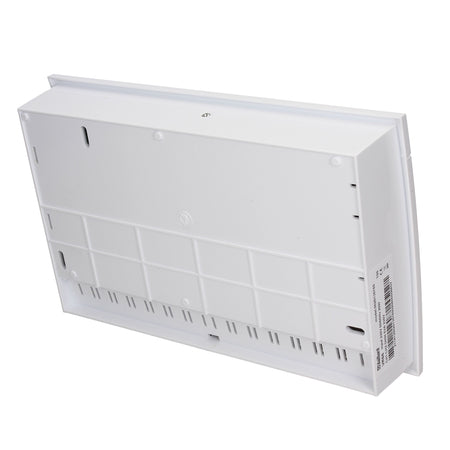 White plastic wall-mounted electrical junction box or socket cover, shown from an angled top-down view on a white background.