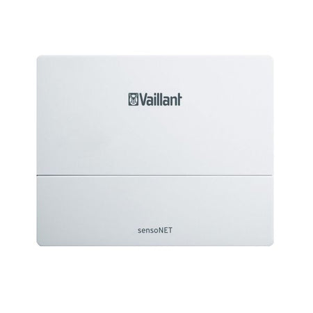 A white Vaillant sensoNET smart thermostat control panel on a solid white background.