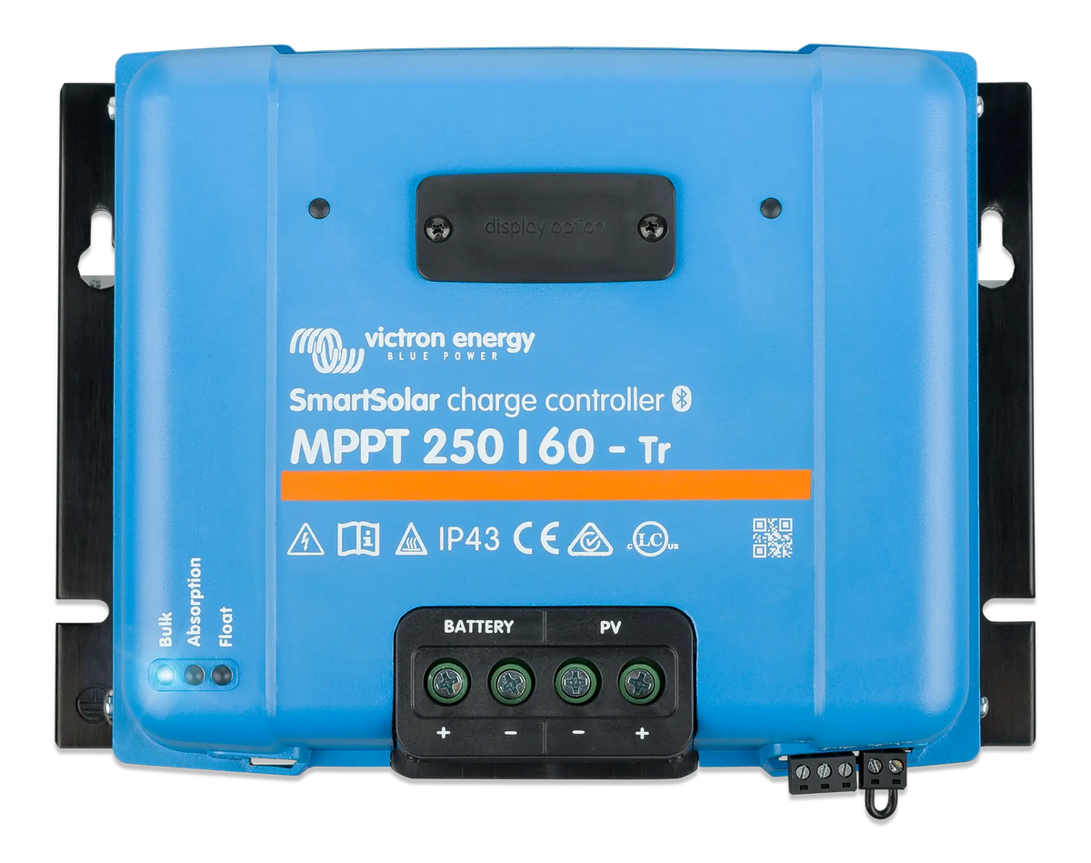 Blue Victron Energy SmartSolar charge controller on a white background