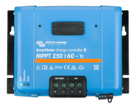 Blue Victron Energy SmartSolar charge controller on a white background
