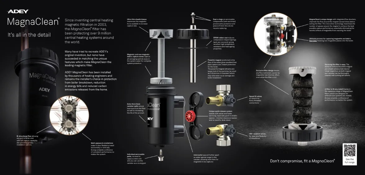 ADEY MagnaClean Professional 3 Sense Wi-Fi System Filter for central heating system protection.