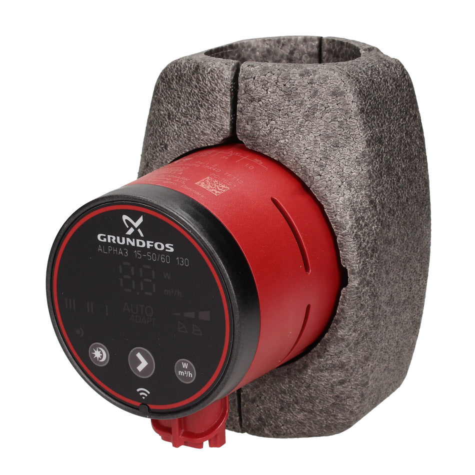 Grundfos ALPHA3 15-50/60 130 High-Efficiency Circulator Pump - App-Controlled for Heating Systems, 230V