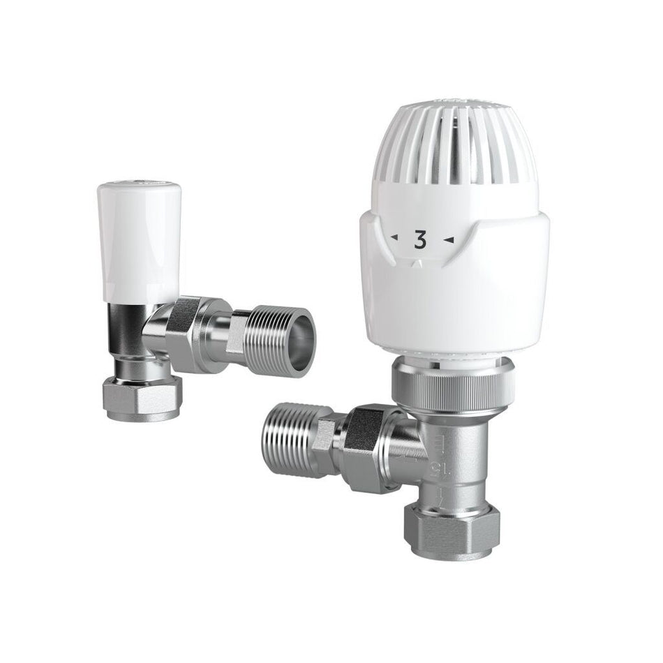 Drayton RT212 15mm White & Chrome Angled TRV & Lockshield Valve Pack