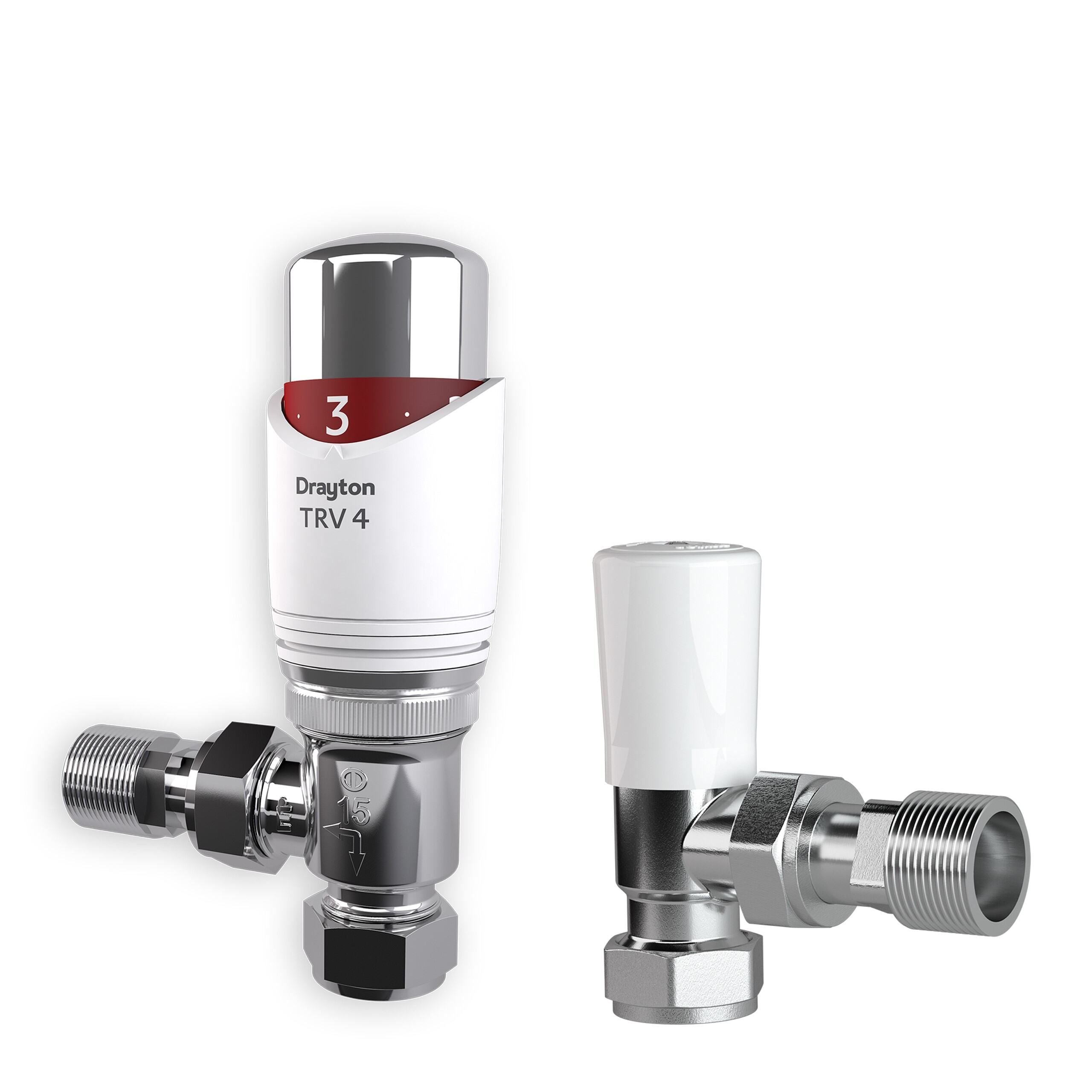 Drayton TRV4 Classic 15mm White Chrome Angled TRV Lockshield Valve Pack
