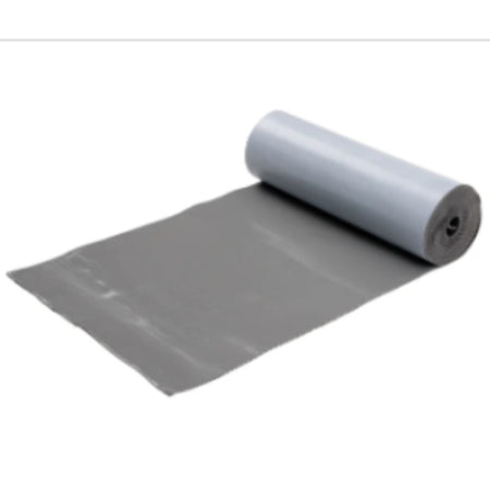 Roll of gray plastic sheeting on a white background