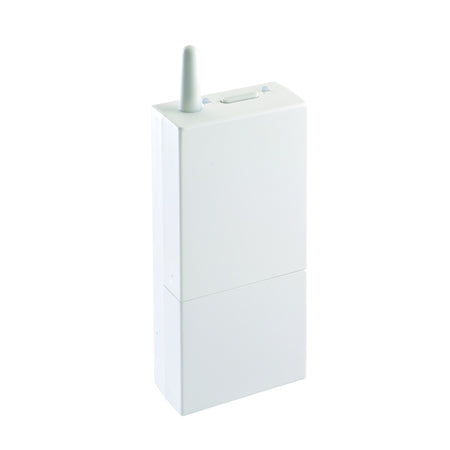 Delta Dore white TYXIA 6410 WIRELESS HOT WATER RECEIVER with a short antenna on top, shown on a plain white background.