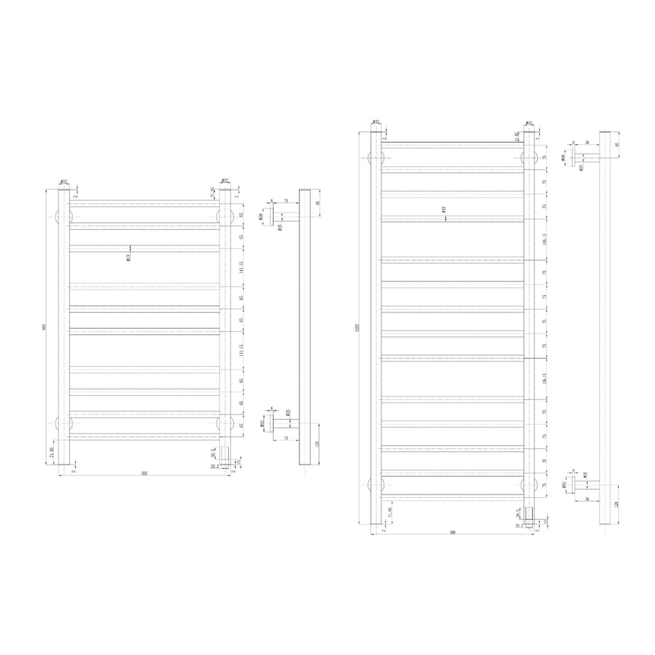 Reina Arnage DE-ARG1205B Brushed Brass Towel Rail - 500mm x 1200mm