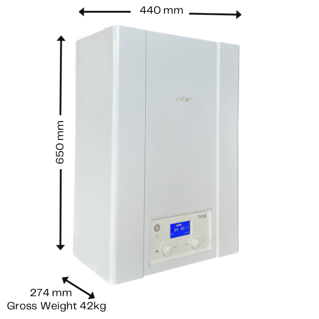 EHC Fusion Astro V2 Electric Wall Mounted Combi Boiler 12kW with digital display and control knobs