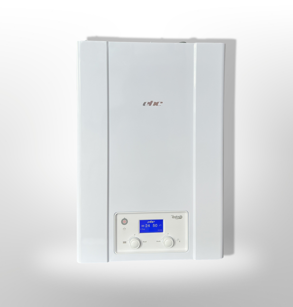 EHC Fusion Astro V2 Electric Wall Mounted Combi Boiler 12kW with digital display and control knobs