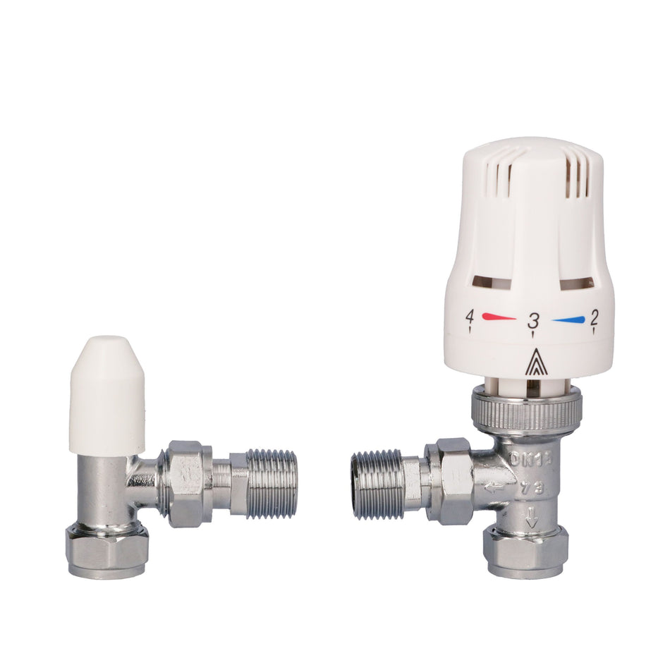 Onyx 15mm x 1/2 Angled White TRV & Lockshield Twin Pack