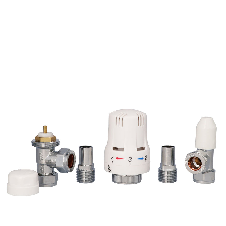 Onyx 15mm x 1/2 Angled White TRV & Lockshield Twin Pack