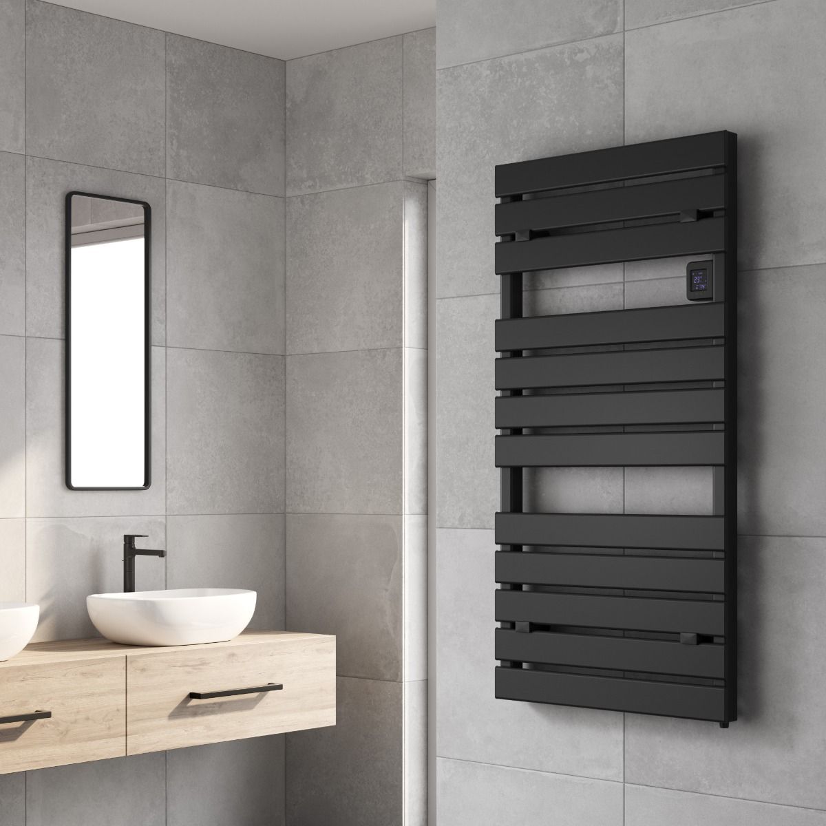 Reina Gia DE-GIA0785K Dry Electric Black Towel Radiator 550mm x 780mm
