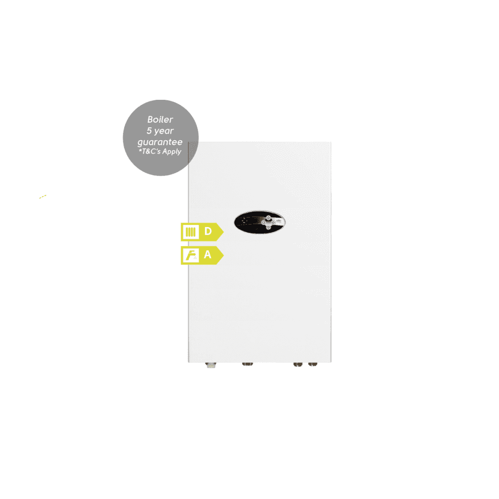 EHC Mercury Electric Combi Boiler with 5-year guarantee, energy efficiency rating D and A.