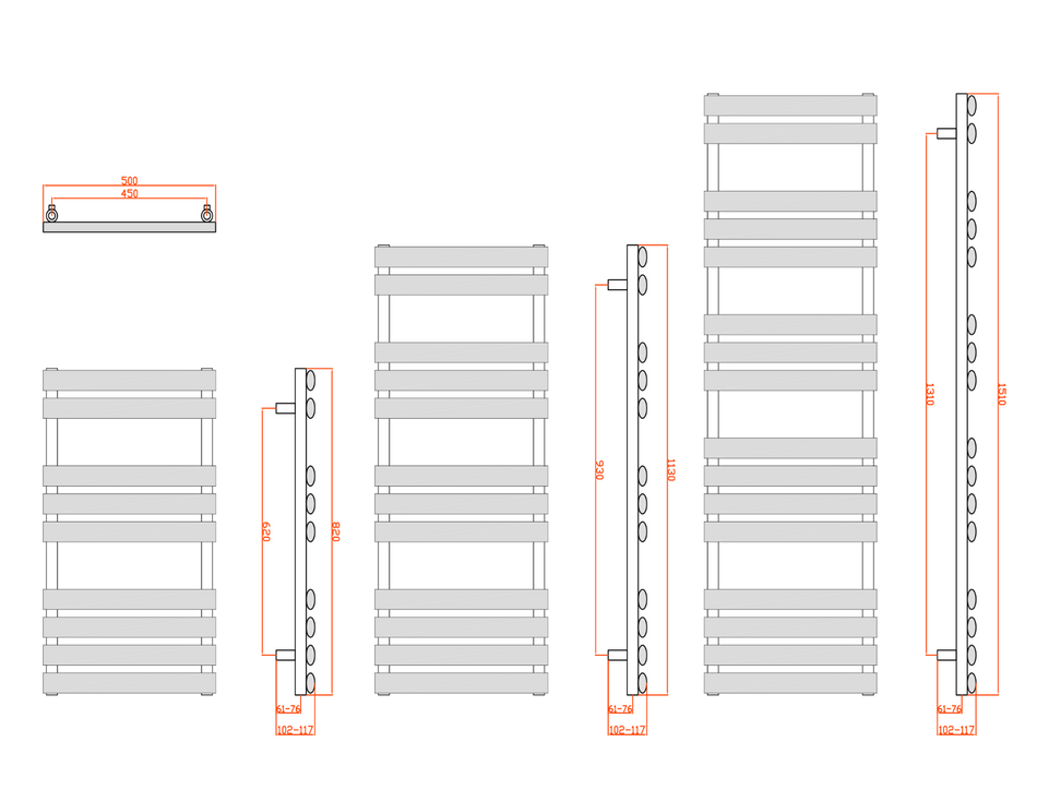 Reina Arbori RND-ARB151W White Towel Rail 500mm x 1510mm