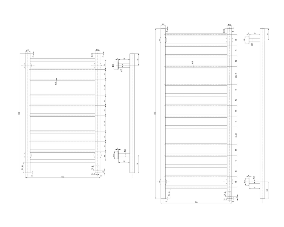 Reina Arnage DE-ARG1205K Matt Black Towel Rail - 500mm x 1200mm