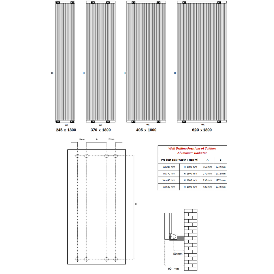 Reina Caldaro A-CDR180062B Brass Effect Vertical Radiator 620mm x 1800mm