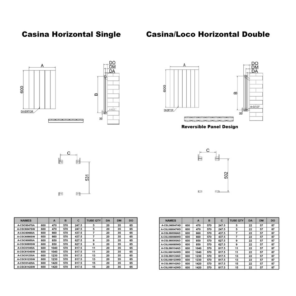 Reina Casina A-CSN180037AD Double Anthracite Textured Vertical Radiator 375mm x 1800mm